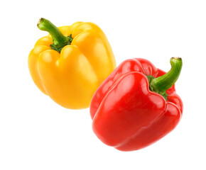 Red and yellow bell peppers isolated on white background. Clipping path.