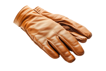 brown leather gloves on isolated transparent background