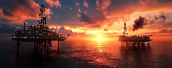 Obraz premium Seamless System: Oil Rigs Delivering Crude Oil Directly to Nearby Refineries for Efficient Production