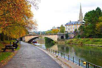 North parade bridge over Avon river in Bath, Somerset, England,  UK.