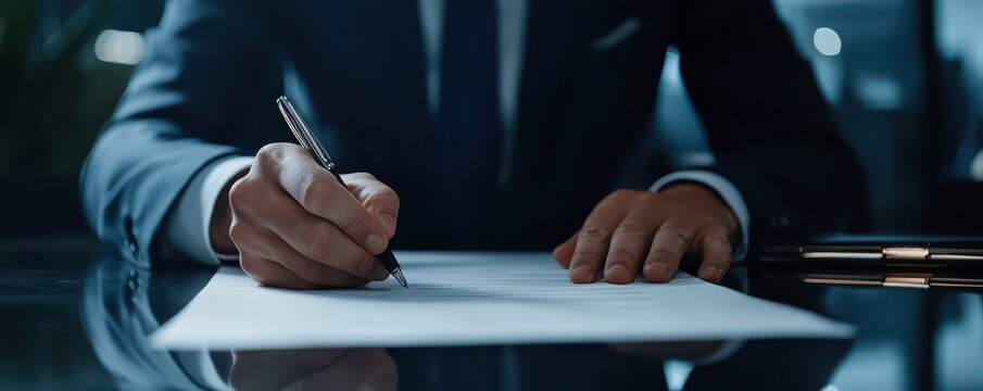 Politician signing a document symbolizing the implementation of new policies for community development and progress.