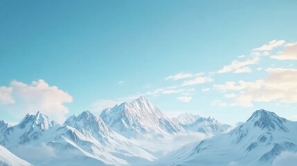 Fototapeta premium A panoramic banner mockup featuring a picturesque mountain landscape with snow-capped peaks and a clear blue sky, providing blank space for commercial text overlay, for adventure or outdoor promotions