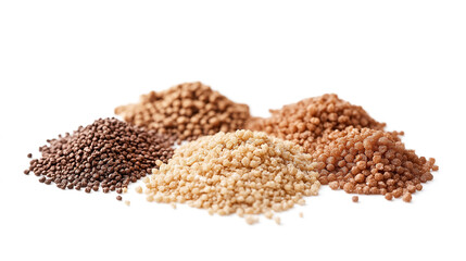 some granules of pet food grains are isolated on a white background