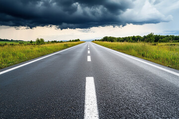 Fototapeta premium Dramatic clouds on a road in the countryside