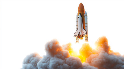 Space Rocket with Smoke Isolated on a white background