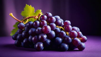 Fototapeta premium Close-up view of a bunch of grapes on a purple background