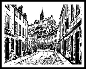 Obraz premium City Architecture. Black and white illustration. Printable pattern for wall decorations.
