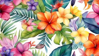 A vibrant pattern featuring various flowers and leaves, perfect for spring and summer decoration