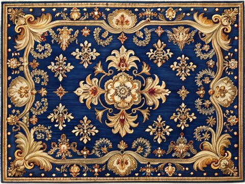 Classic Navy Aubusson Rug with Intricate Patterns Perfect for Elegant Home Decor and Interiors