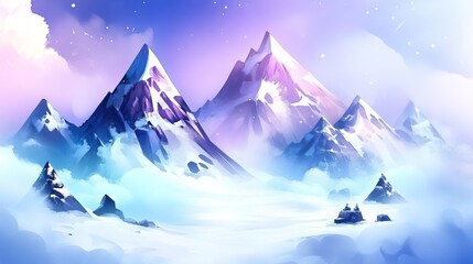 A Snowy Mountain Range Under a Pastel Sky
