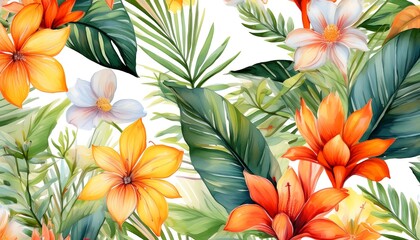 A vibrant pattern featuring various flowers and leaves, perfect for spring and summer decoration