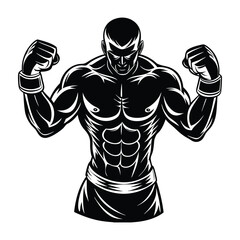 Fototapeta premium A silhouette of a boxer in a fighting stance, fists raised and ready for action.