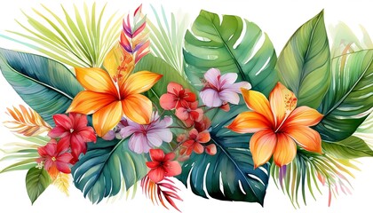 Obraz premium A vibrant pattern featuring various flowers and leaves, perfect for spring and summer decoration