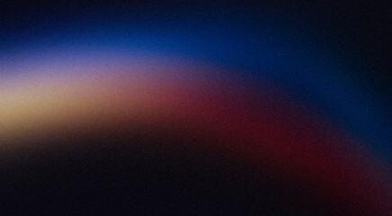 Obraz premium Grainy noise texture background, magenta blue orange abstract vibrant glowing color gradient shape on black backdrop, dark banner poster header cover wallpaper design