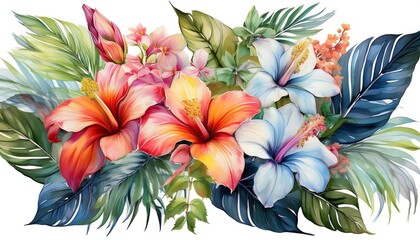 A vibrant pattern featuring various flowers and leaves, perfect for spring and summer decoration