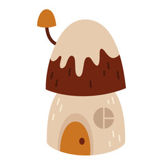 Mushroom house, cute hand drawn seasonal object. Vector illustration in flat style