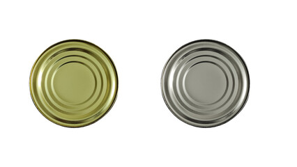 tin can silver and gold top view with transparent background
