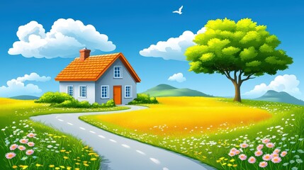 Simple Illustration of a Small House on a Plot