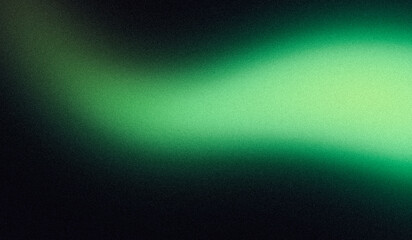 Grainy noise texture background, green abstract vibrant glowing color gradient shape on black backdrop, dark banner poster header cover wallpaper design
