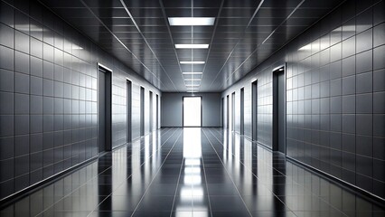 Silhouette of large empty hallway made with black tile