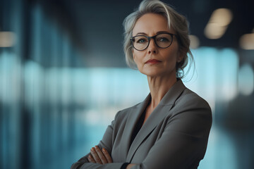 Business woman, portrait of a mature female CEO  in a corporate office