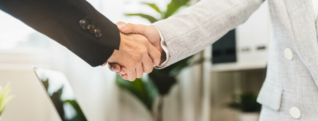 Deal agreement confirm, Two business people shaking hands to be partner in business and support...