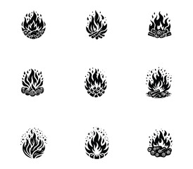 Vector fire ember logo set collection. Blazing fire symbol logo. Bonfire logo template. Icon set
