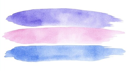 Three Horizontal Watercolor Brushstrokes in Purple, Pink, and Blue