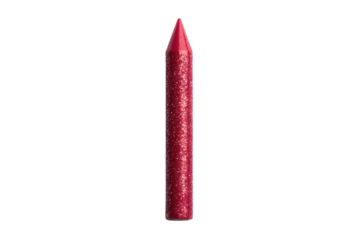 Glossy red glitter crayon on white isolated background.