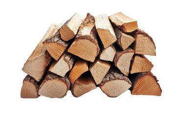 Stacked firewood logs on white isolated background.