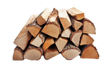 Stacked firewood logs on white isolated background.
