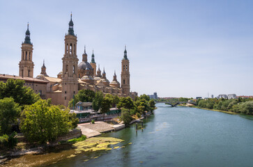 Naklejka premium Cathedral-Basilica of Our Lady of the Pillar in, Basilica, Zaragoza, Spain