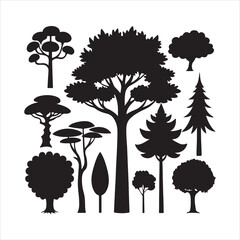 Fototapeta premium Diverse Tree Silhouettes Collection, Natural Shapes and Designs
