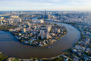 Panoramic aerial view of Thao Dien, Thu Duc City, Ho Chi Minh City, Vietnam.