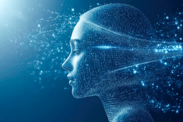 Obraz premium A sparkling digital silhouette in motion, capturing the essence of fluid technology and the dynamic nature of virtual existence.