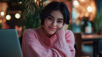 Obraz premium The Smiling Woman with Laptop