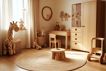 Creating a Cozy Aesthetic: A Close-Up Mock-Up of a Children's Room with Natural Elements