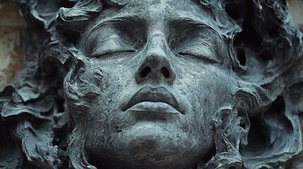 Close-Up of a Serene Stone Sculpture: A Study in Texture and Form