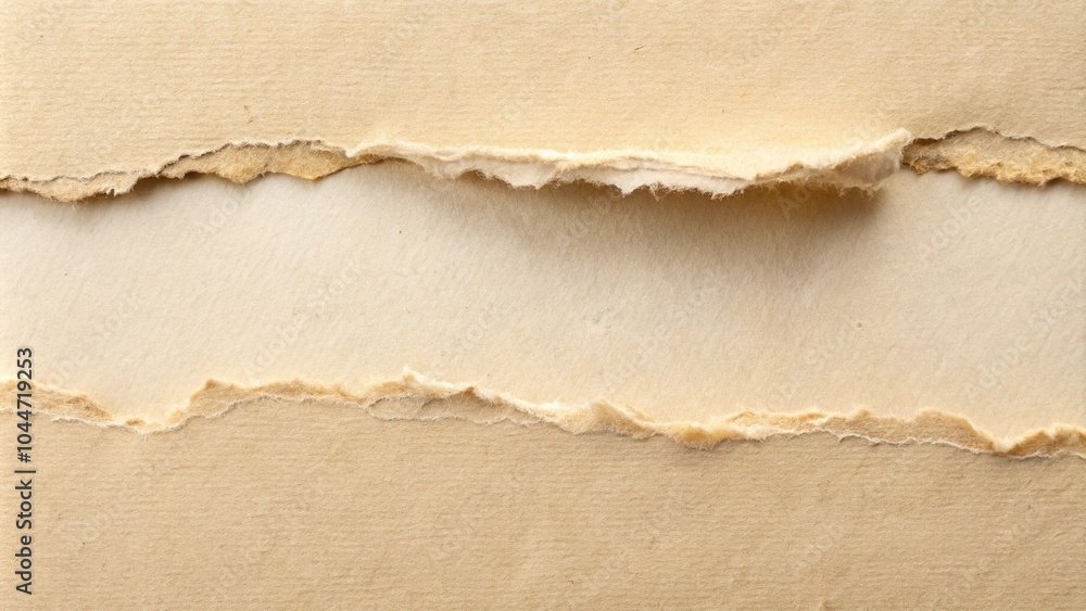 Poster tilted beige paper with shadow torn and ripped with decorative element