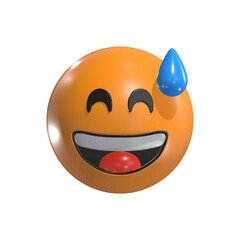 Grinning Face With Sweat 3D Emoticon Icon