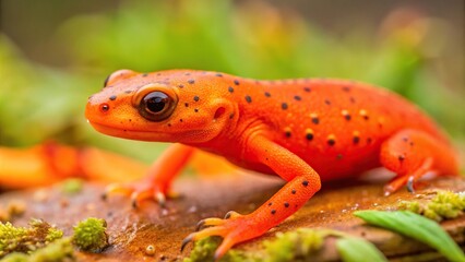 Fototapeta premium Tiny eastern red spotted newt passing by Low Angle