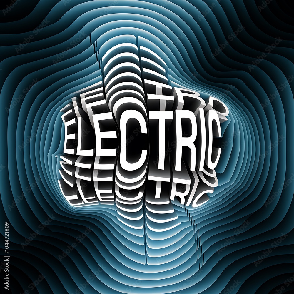 Aufkleber Dynamic electric typography a layered illustration of abstract forms and textures in modern design aesthetics