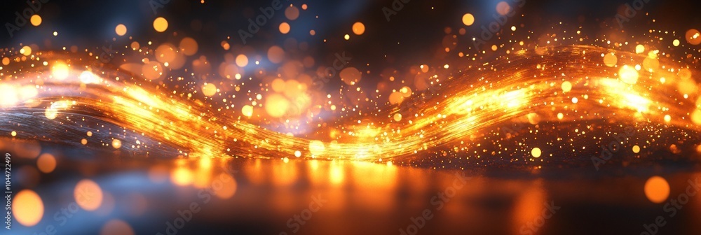 Poster Abstract golden snake subtly intertwined with modern festive shapes and lanterns creating a clean minimal composition Stock Photo with side copy space