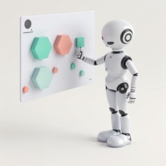 Fototapeta premium The 3d robot with laptop undergoes machine learning and push a button on a touch screen