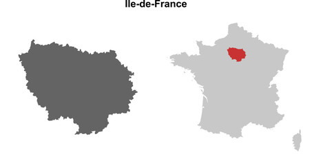 Obraz premium Ile-de-France region blank outline map set