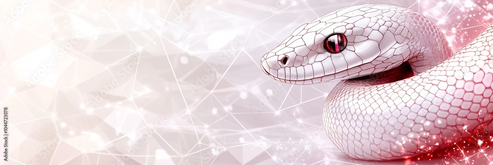 Poster elegant minimalist snake placed among abstract geometric patterns and modern festive lights in a sle