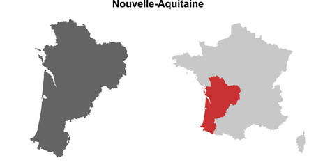 Nouvelle-Aquitaine region blank outline map set