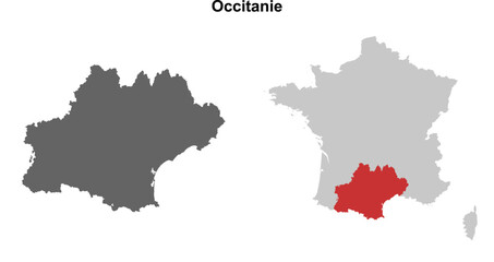 Obraz premium Occitanie region blank outline map set
