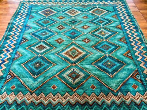 Random Moroccan Rug in Turquoise Color Featuring Geometric Patterns for Home Decor and Design