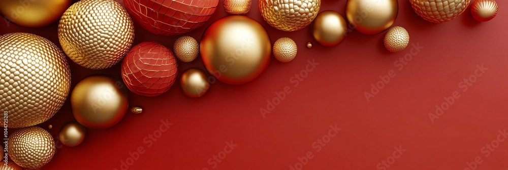 Poster Stylish snake in an abstract composition with soft festive Chinese New Year elements in gold and red on a minimalist background Stock Photo with side copy space